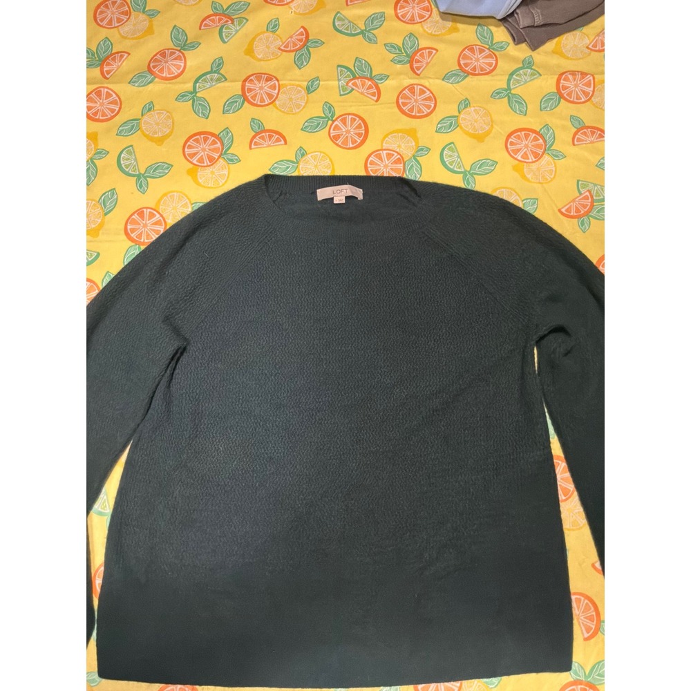 Minimalist Womens LOFT Raglan Crewneck‎ Sweater L Dark Green